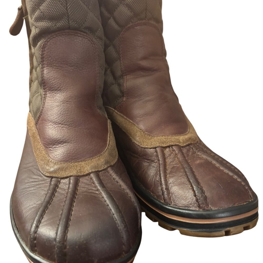 Pajar Womens Quilted Brown Leather & Suede Duck Boots With Side Zipper Closure